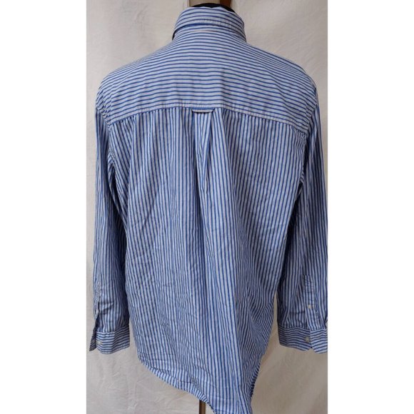Chaps Easy Care XL Blue Striped Long Sleeve Button Down Embroidered Logo Shirt - Picture 8 of 11